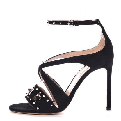 Valentino Garavani Suede Rockstud Lovestud Ankle Strap 100 Sandals 38 Black 1 of 8