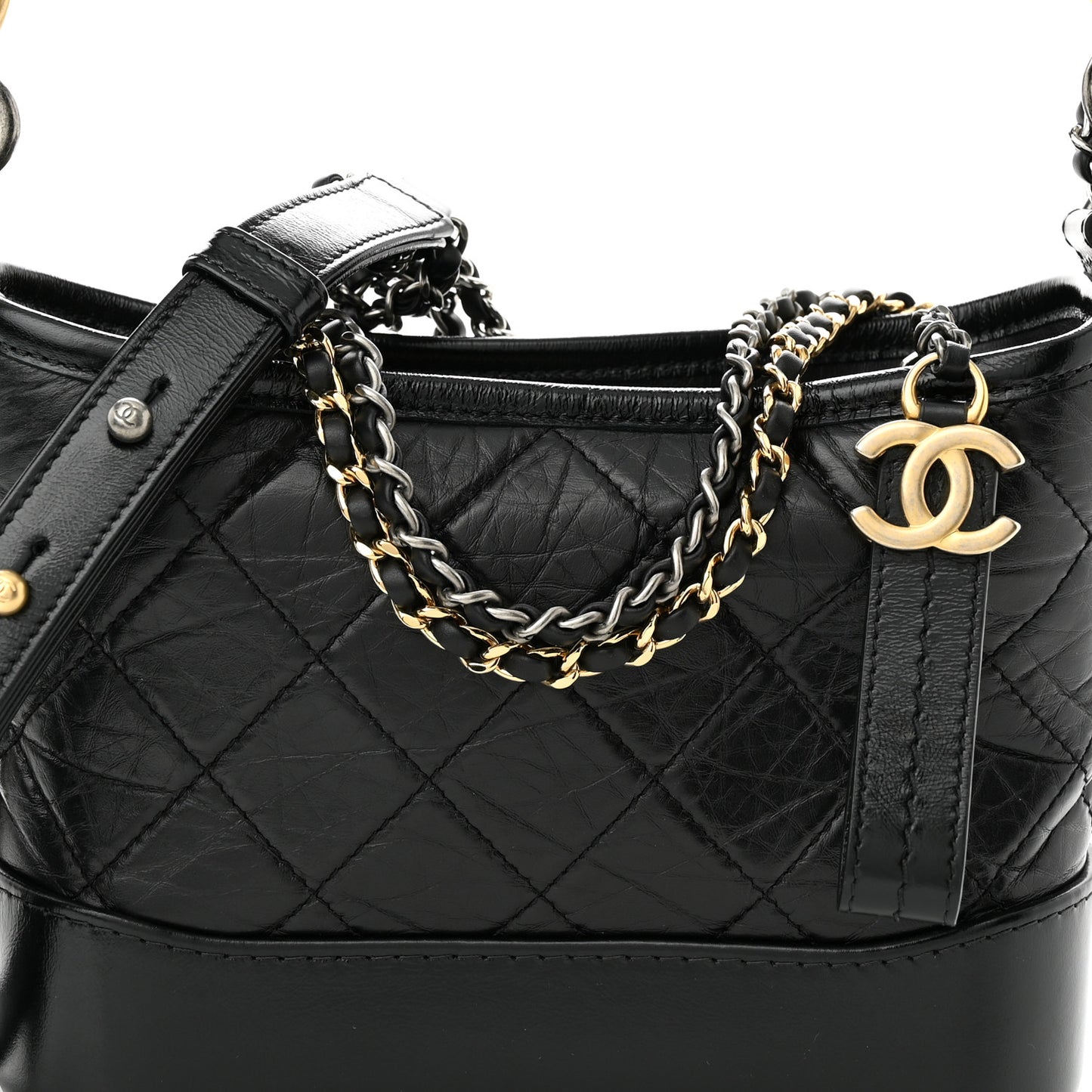 Aged Calfskin Quilted Small Gabrielle Logo Hobo Black