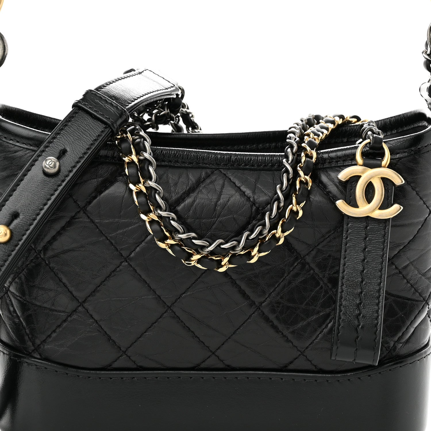 Chanel Aged Calfskin Quilted Small Gabrielle Logo Hobo Black 8 of 10