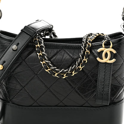 Chanel Aged Calfskin Quilted Small Gabrielle Logo Hobo Black 8 of 10