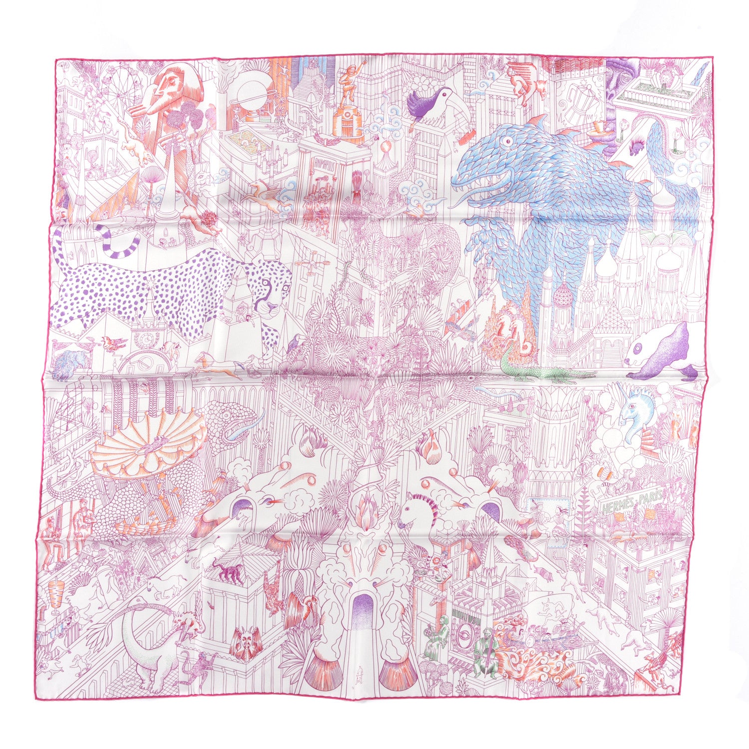 Hermes Silk Animapolis Scarf 90 White Fuchsia Multicolor 1 of 4