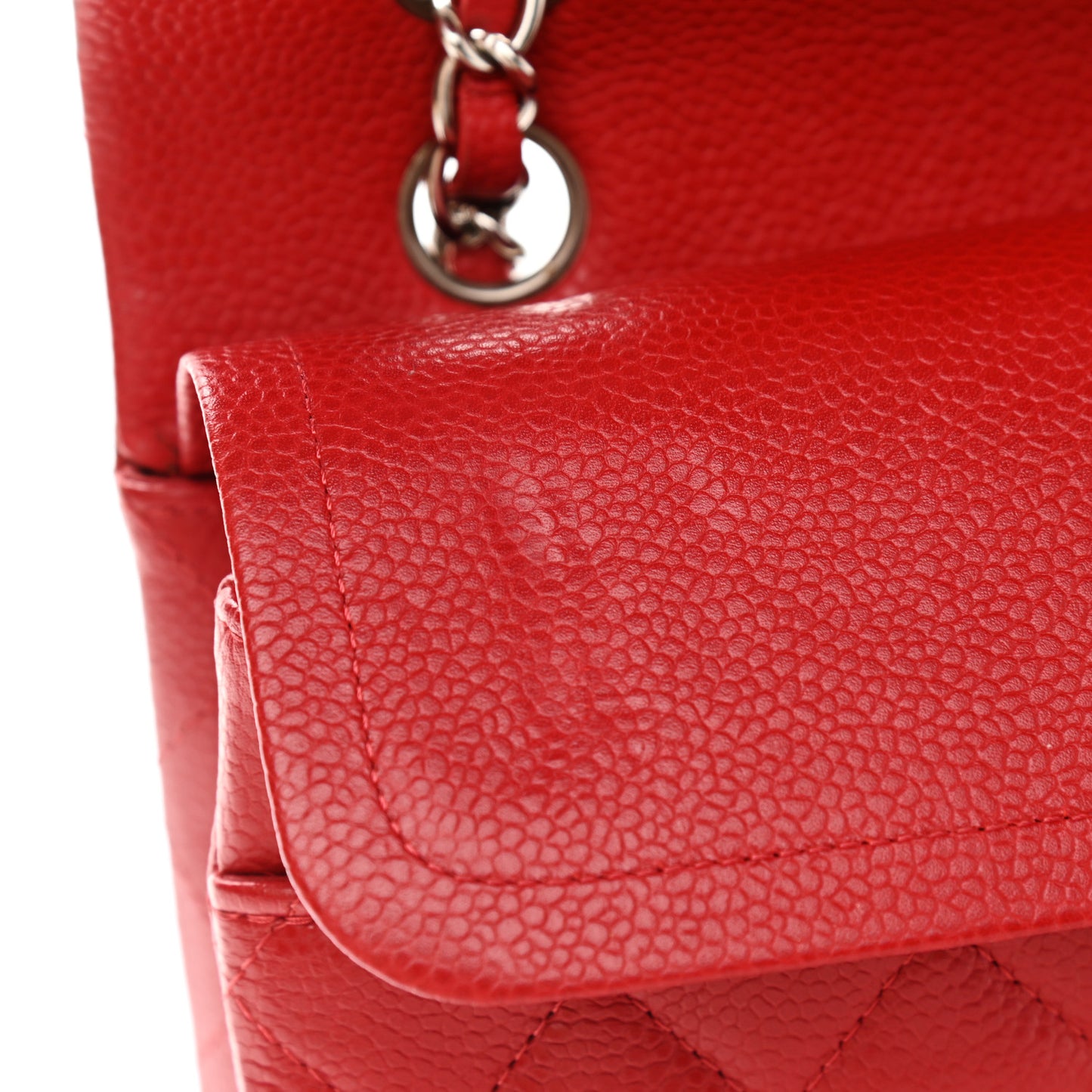 Caviar Quilted Medium Double Flap Red