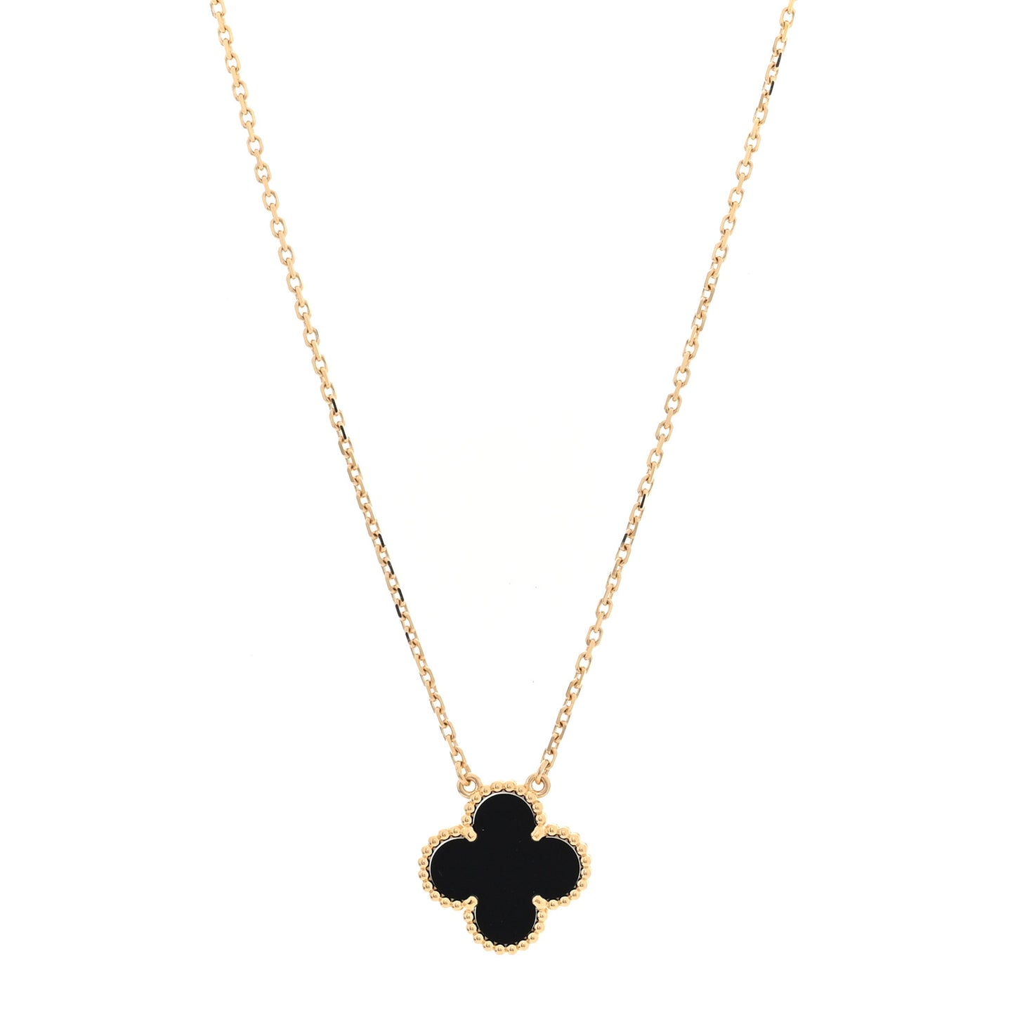 18K Yellow Gold Black Onyx Vintage Alhambra Pendant Necklace