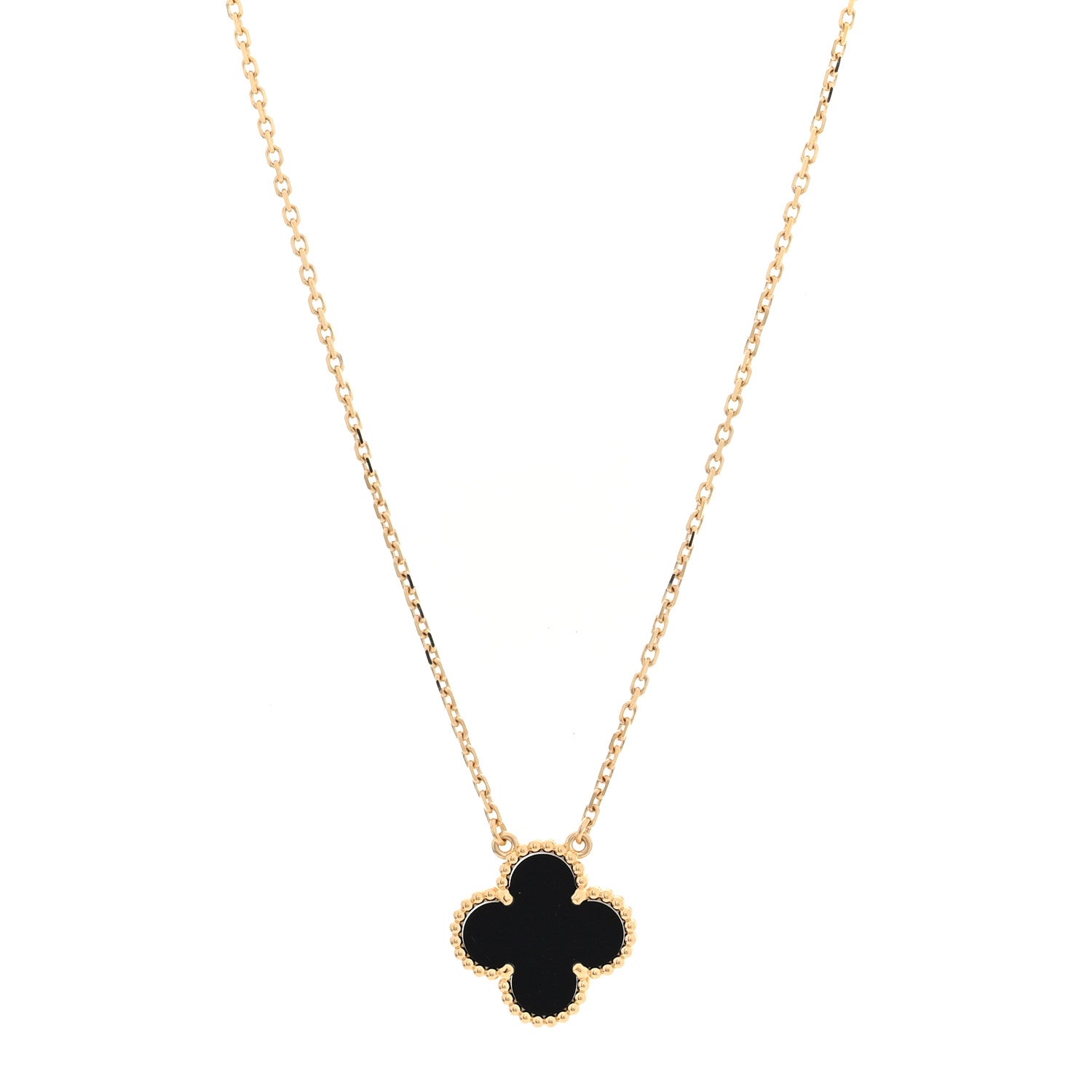 Van Cleef & Arpels 18K Yellow Gold Black Onyx Vintage Alhambra Pendant Necklace 1 of 5