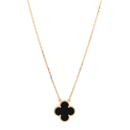 Van Cleef & Arpels 18K Yellow Gold Black Onyx Vintage Alhambra Pendant Necklace 1 of 5