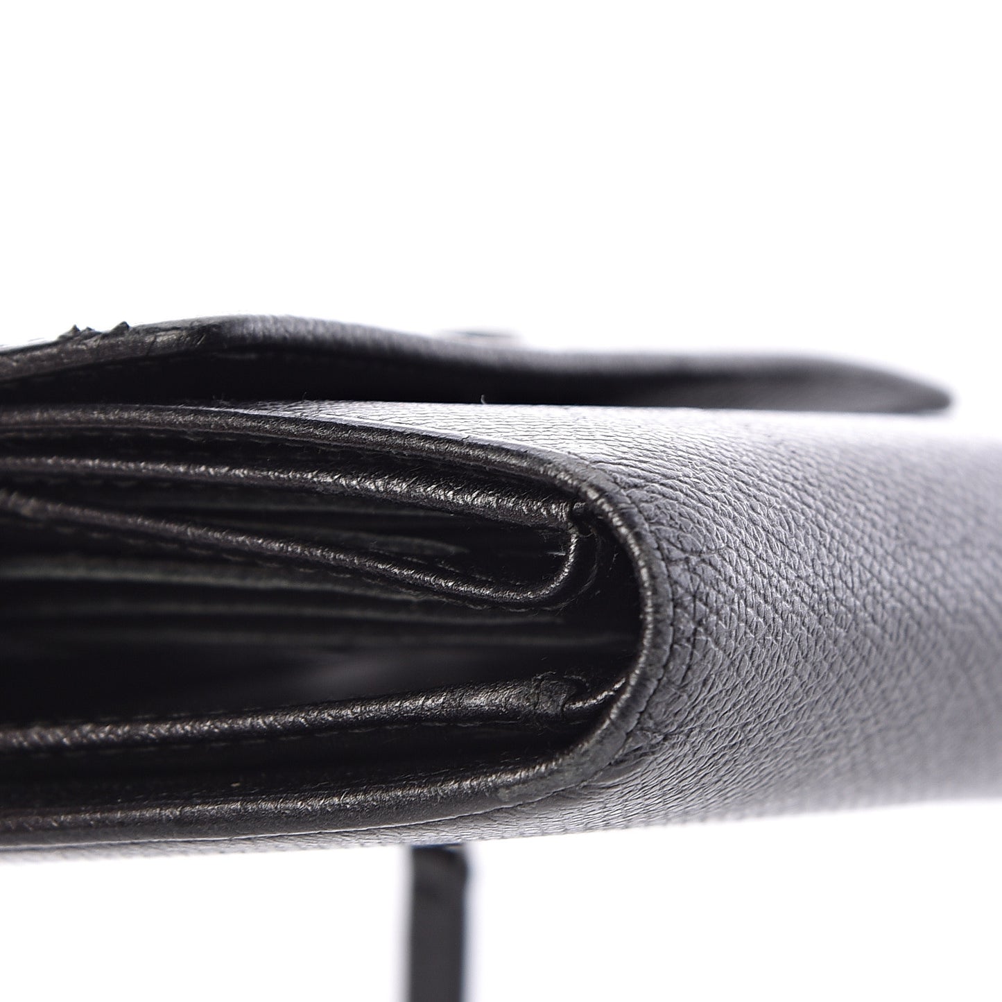 Grained Calfskin CC Button Flap Wallet Black