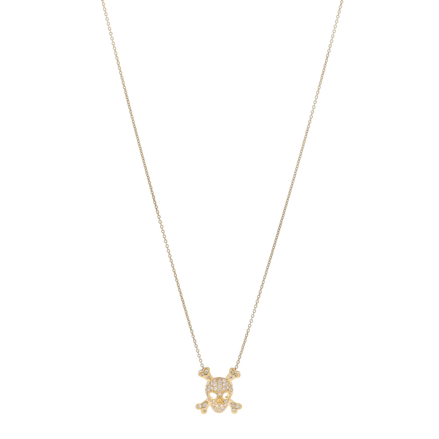 18K Yellow Gold Diamond Tiny Treasures Skull and Crossbones Necklace