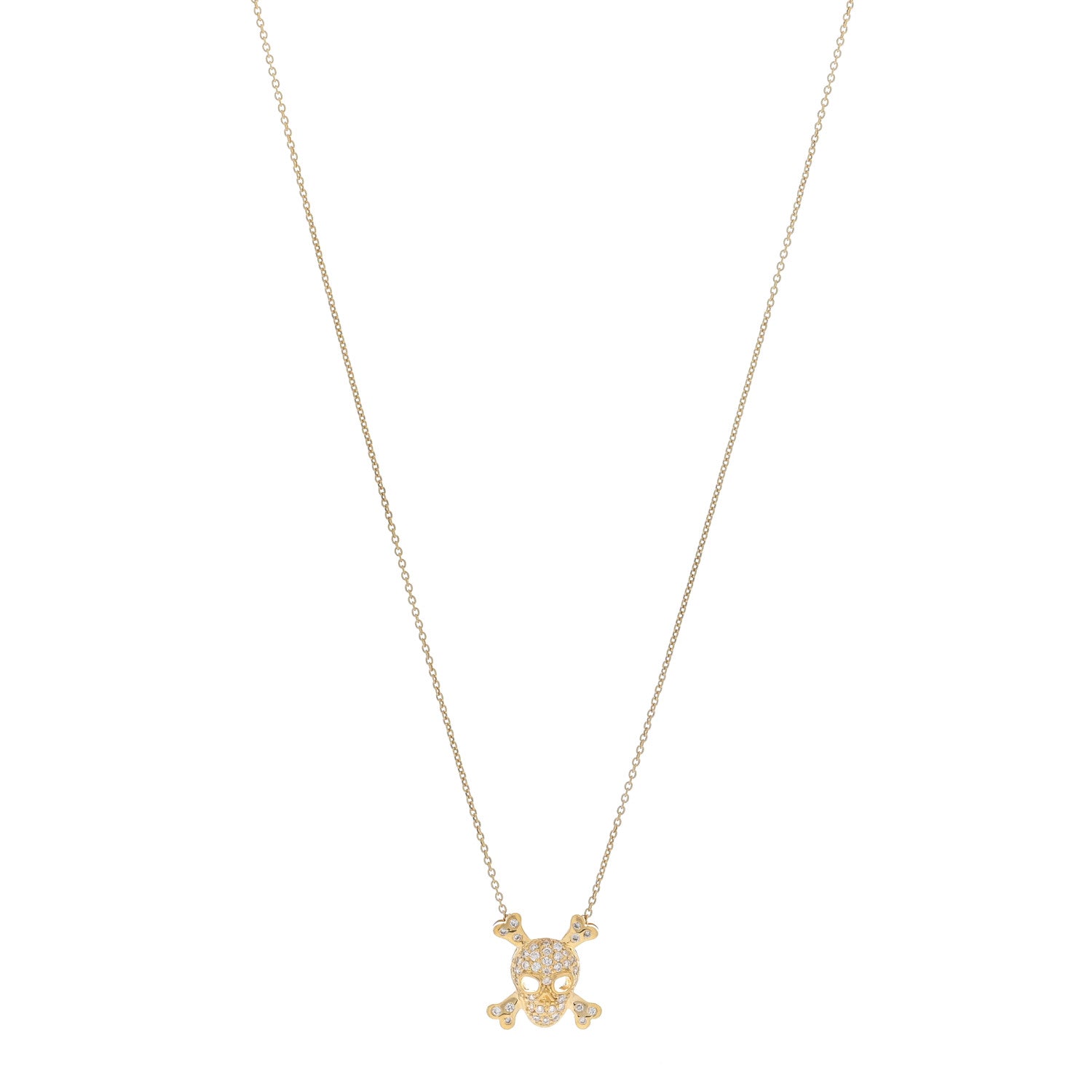 Roberto Coin 18K Yellow Gold Diamond Tiny Treasures Skull and Crossbones Necklace 1 of 3