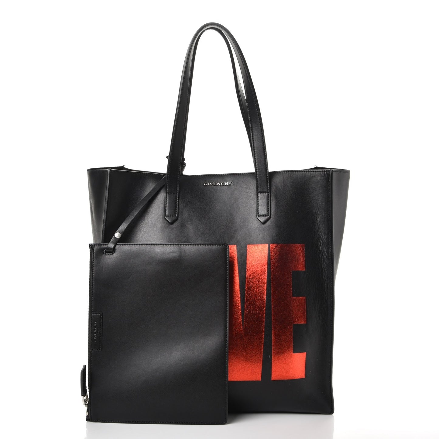 Calfskin Love Print Shopper Tote Black