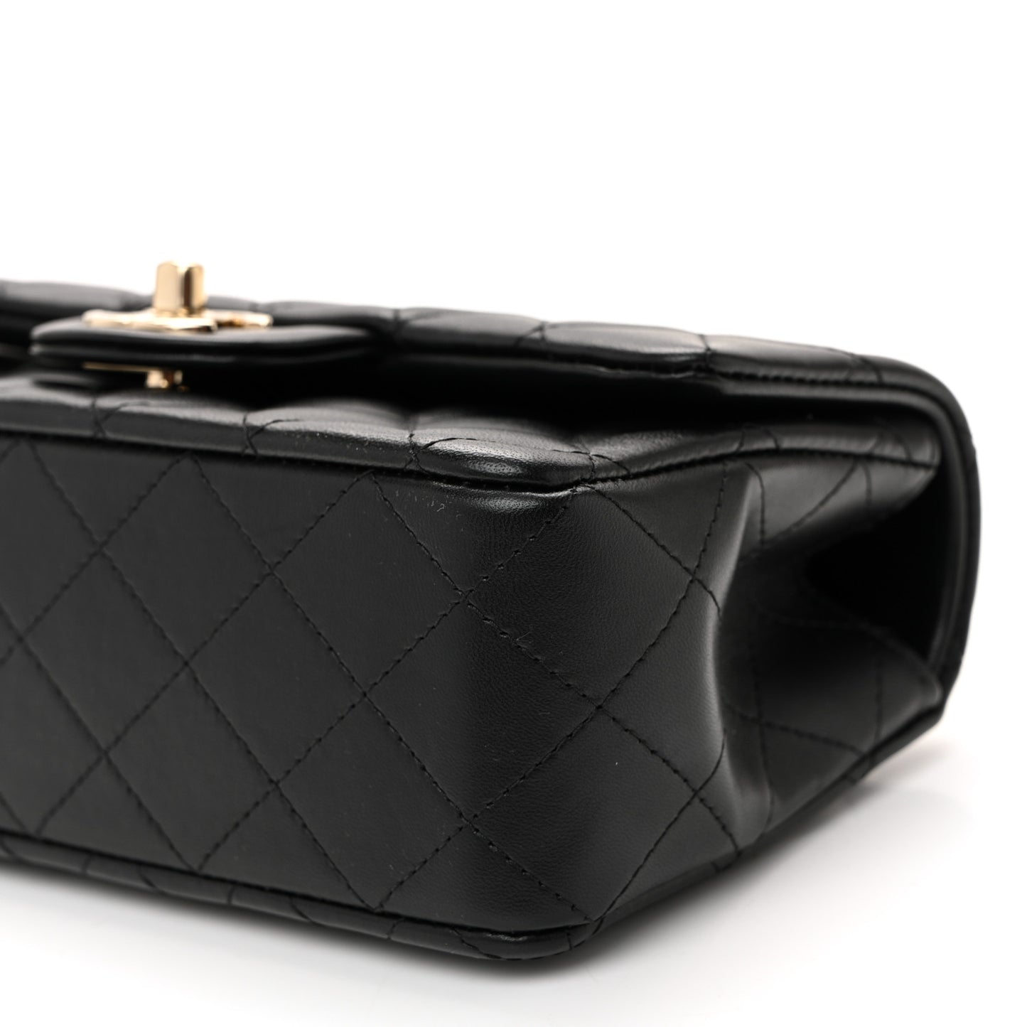 Lambskin Quilted Mini Top Handle Rectangular Flap Black