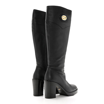 Gucci Austin Calfskin Interlocking G Knee High Boots 37 Black 4 of 26
