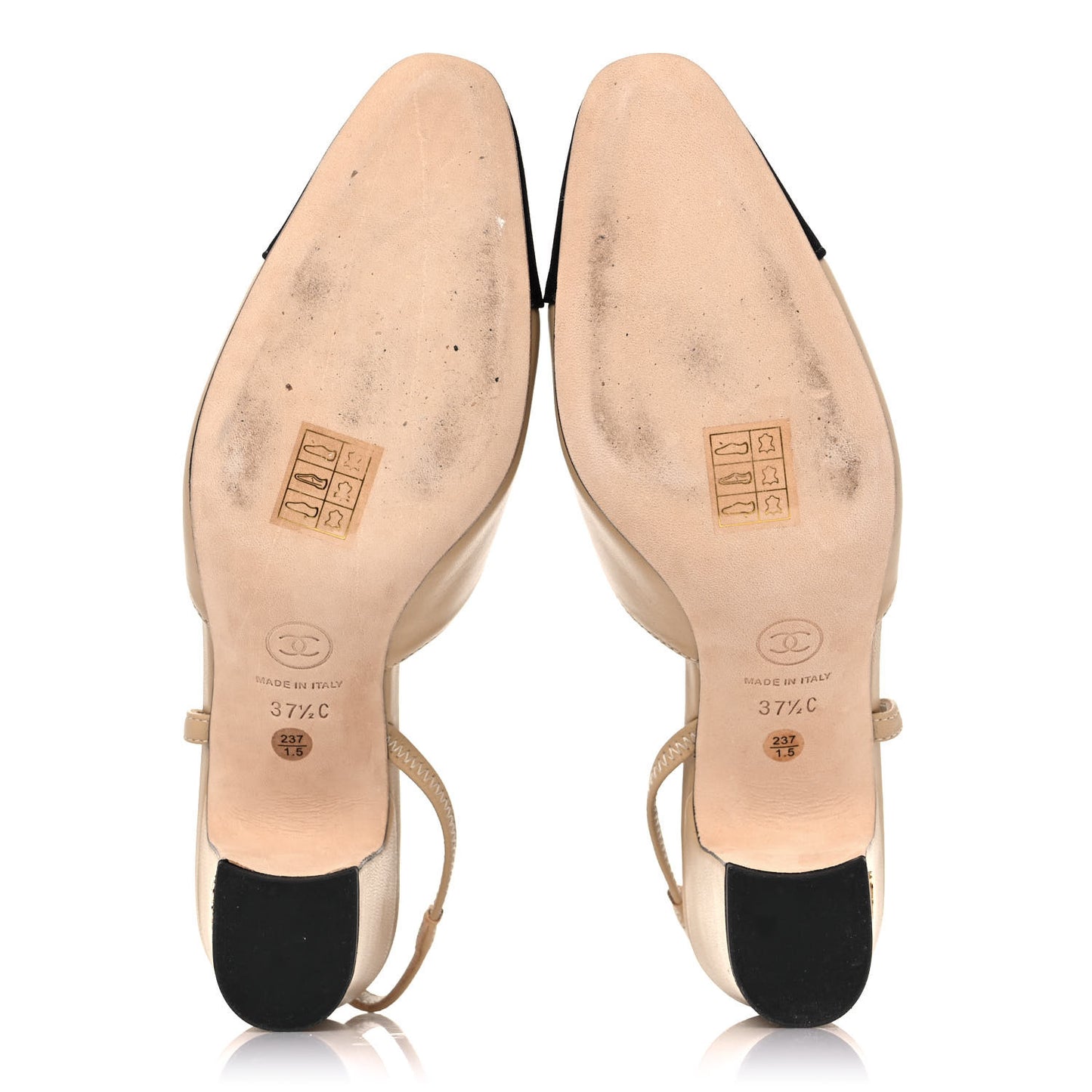 Goatskin Grosgrain Cap Toe CC Slingback Pumps 37.5 Beige Black