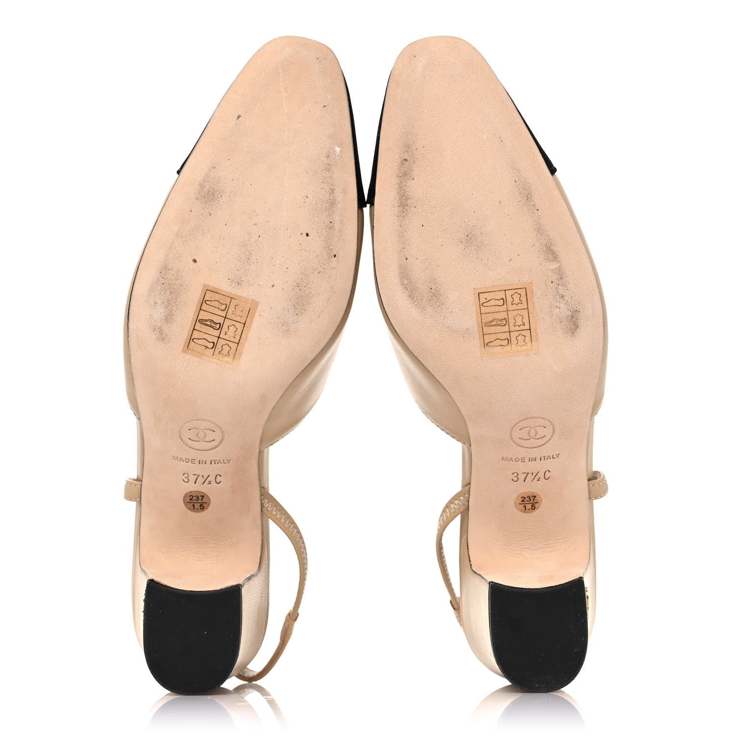 Chanel Goatskin Grosgrain Cap Toe CC Slingback Pumps 37.5 Beige Black 5 of 10