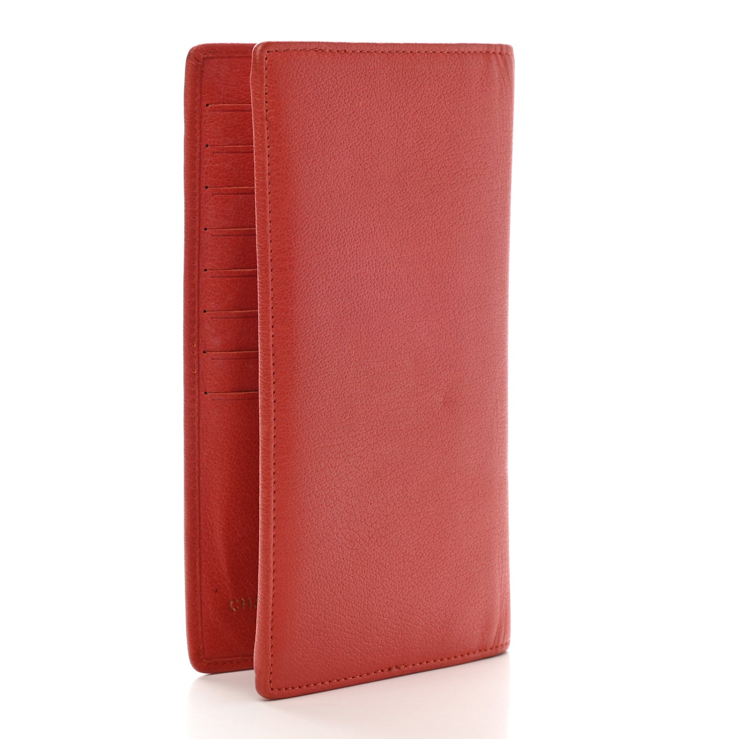 Goatskin Camellia Embossed Yen Wallet Red
