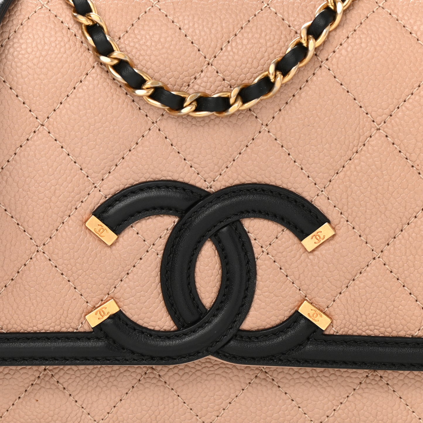 Caviar Quilted Small CC Filigree Flap Beige Black