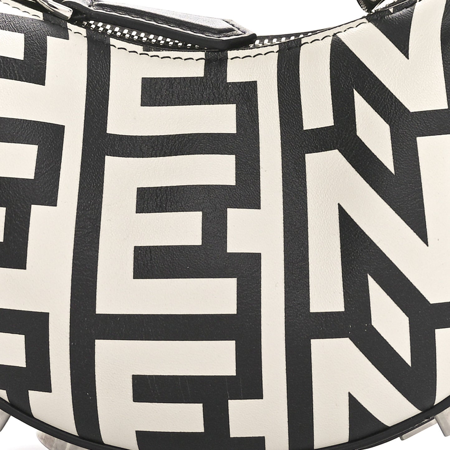 X MARC JACOBS Nappa Vitello King Logo Print Nano Fendigraphy Hobo Charm White Black