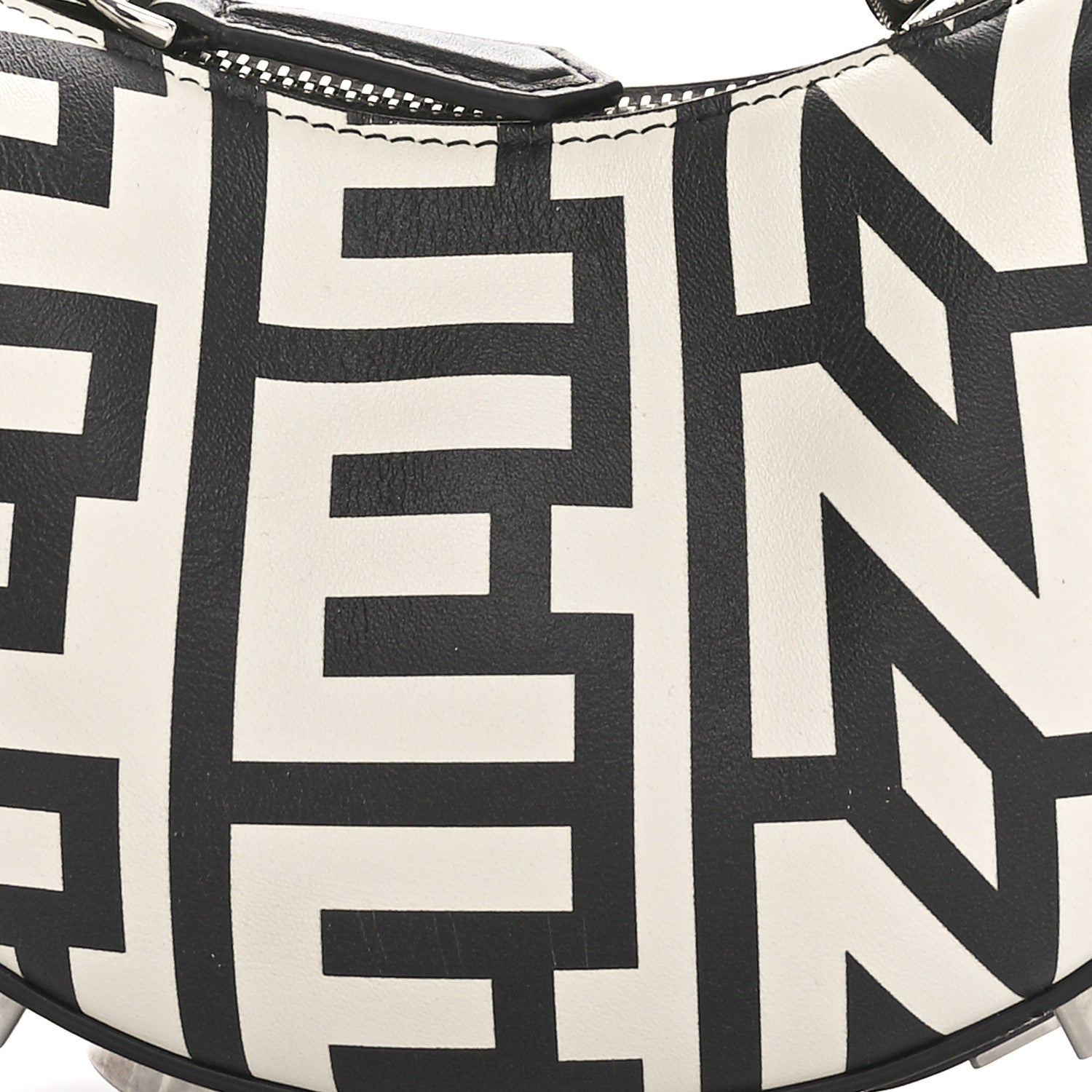 Fendi X MARC JACOBS Nappa Vitello King Logo Print Nano Fendigraphy Hobo Charm White Black 8 of 10