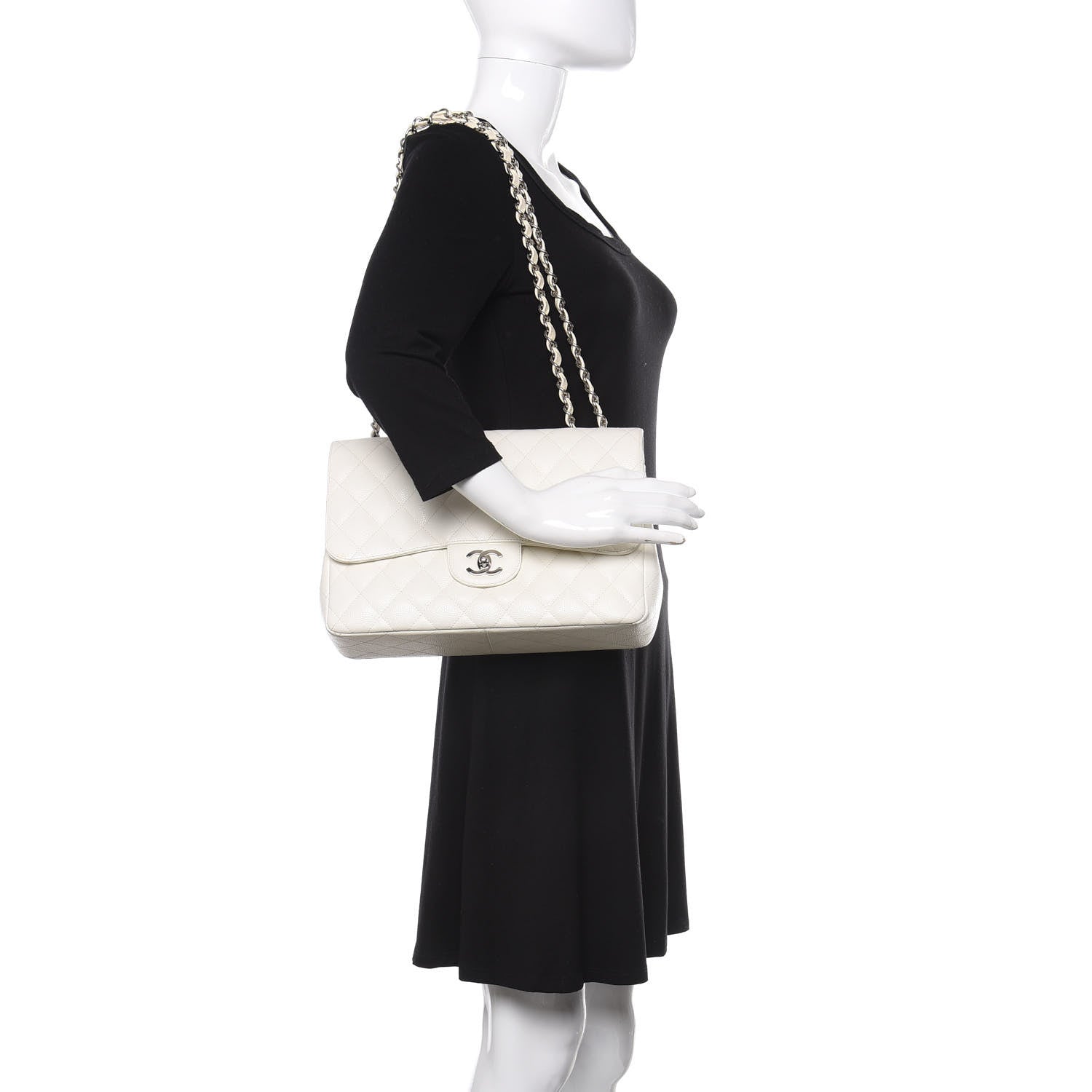 Chanel Caviar Quilted Jumbo Single Flap White 3 of 16