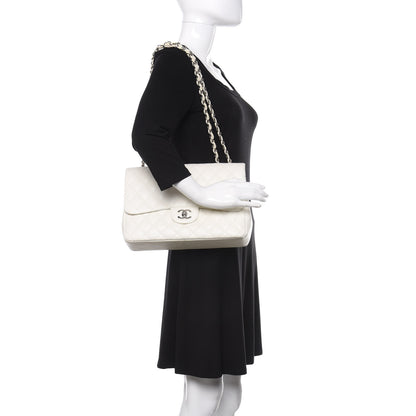 Chanel Caviar Quilted Jumbo Single Flap White 3 of 16