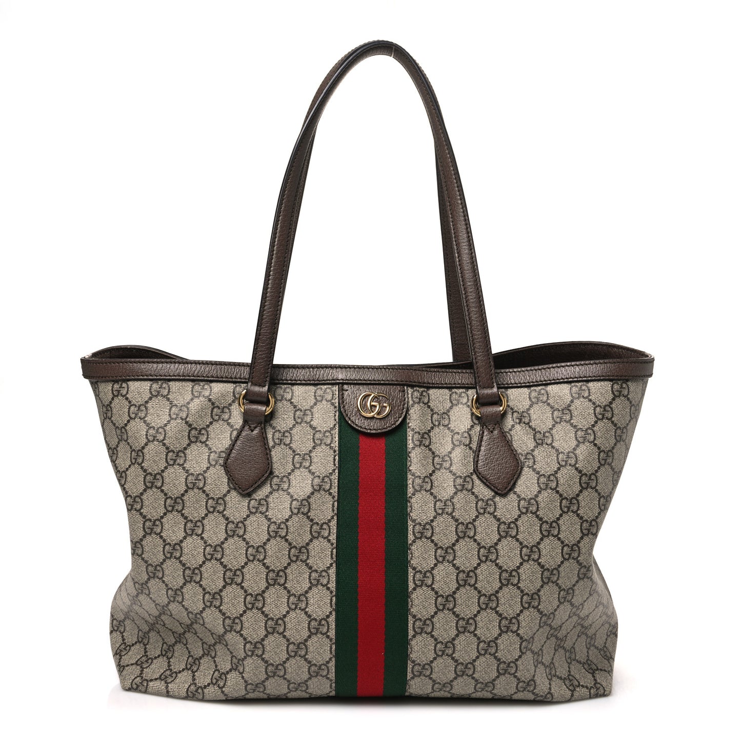 GG Supreme Monogram Textured Calfskin Web Medium Ophidia Shopping Tote Beige Ebony New Acero