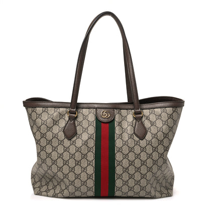 Gucci GG Supreme Monogram Textured Calfskin Web Medium Ophidia Shopping Tote Beige Ebony New Acero 1 of 12