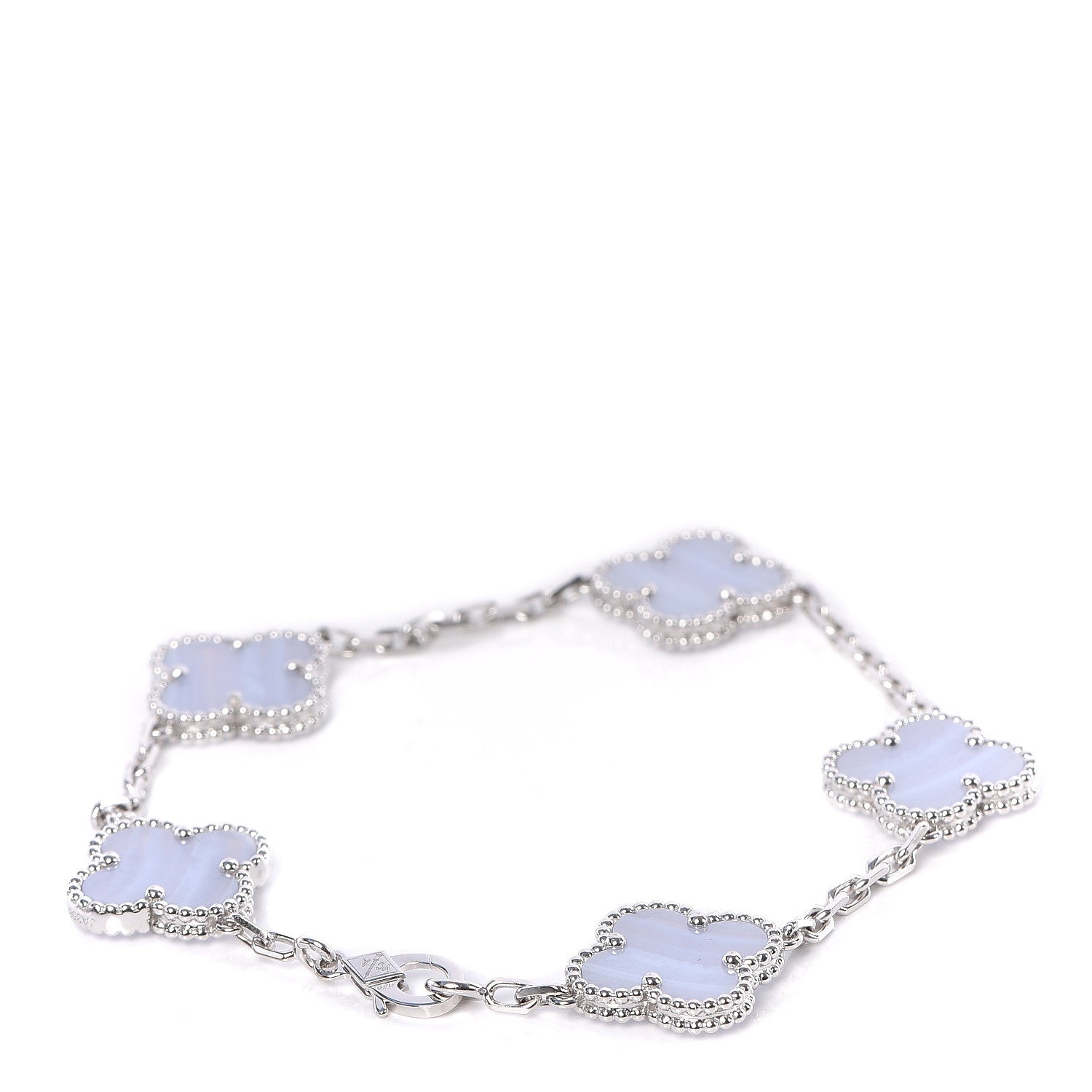 Van Cleef & Arpels 18K White Gold Chalcedony 5 Motifs Vintage Alhambra Bracelet 3 of 7