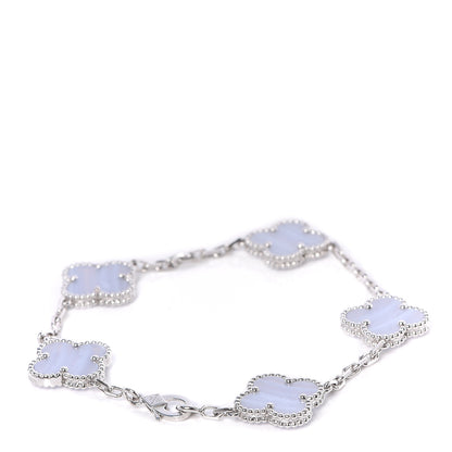 Van Cleef & Arpels 18K White Gold Chalcedony 5 Motifs Vintage Alhambra Bracelet 3 of 7