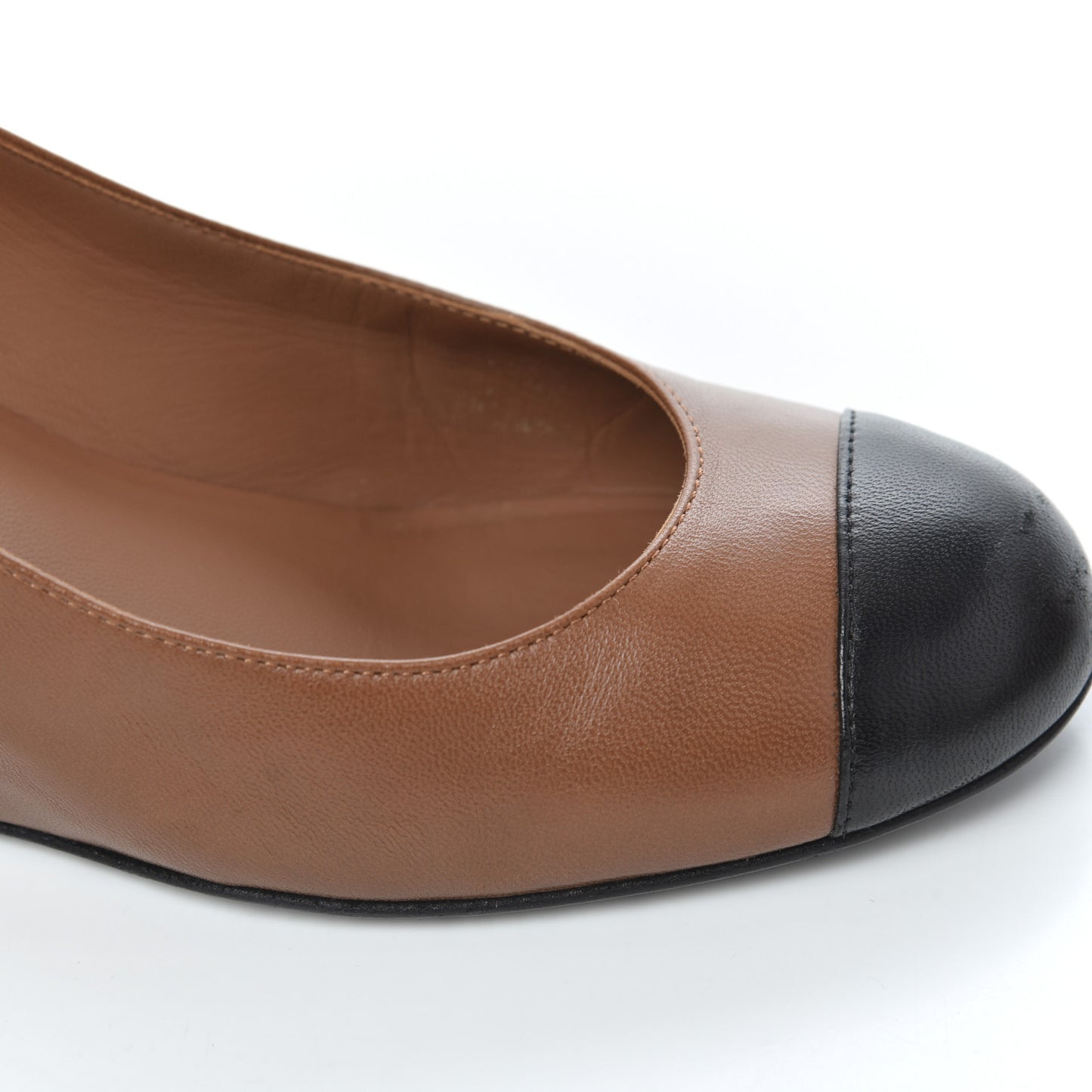 Lambskin Cap Toe Wedges 36 Brown Black
