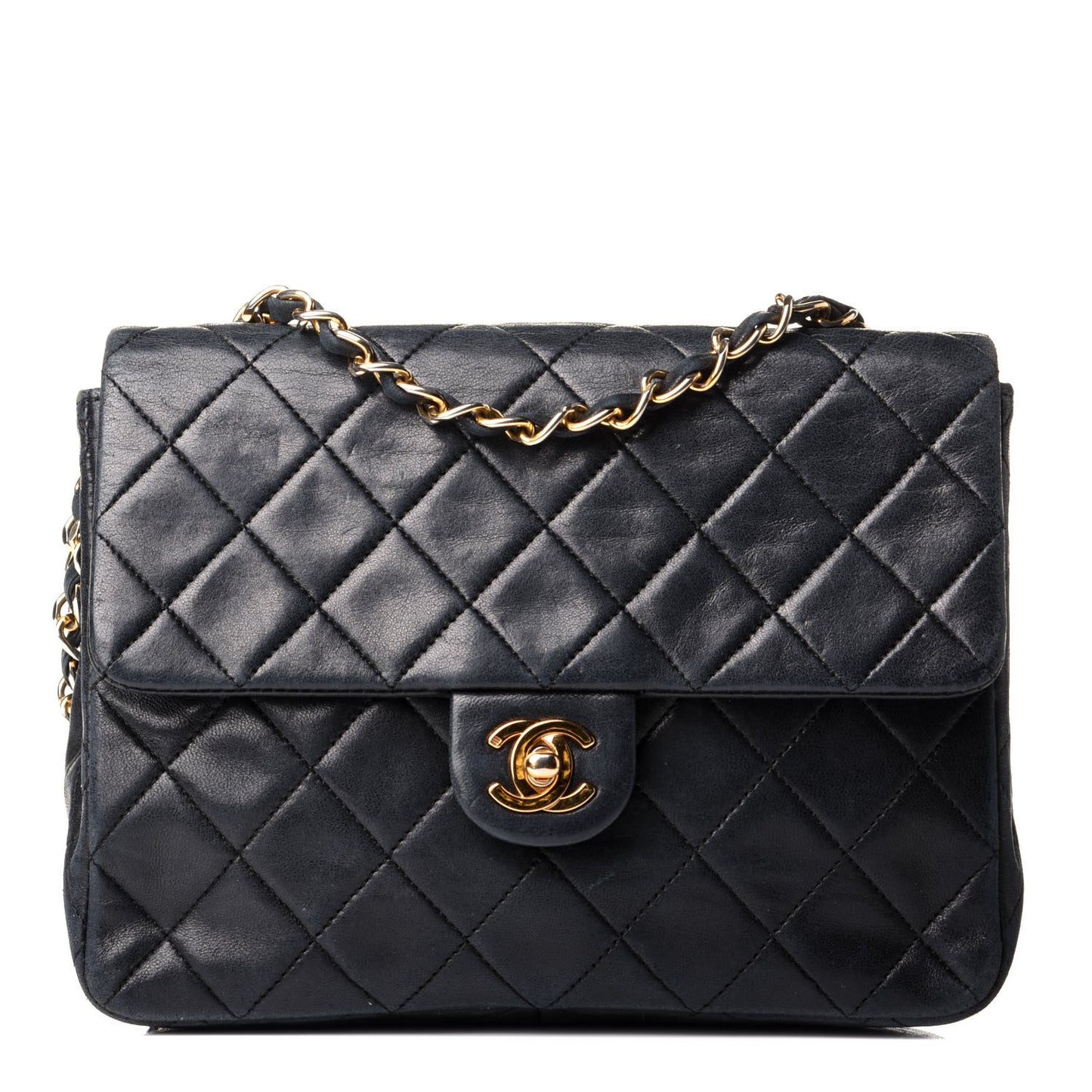 Lambskin Quilted Mini Square Flap Black