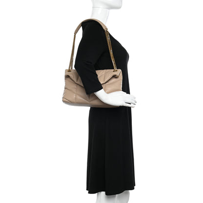 Saint Laurent Lambskin Quilted Small Loulou Puffer Monogram Chain Satchel Dark Beige 2 of 10