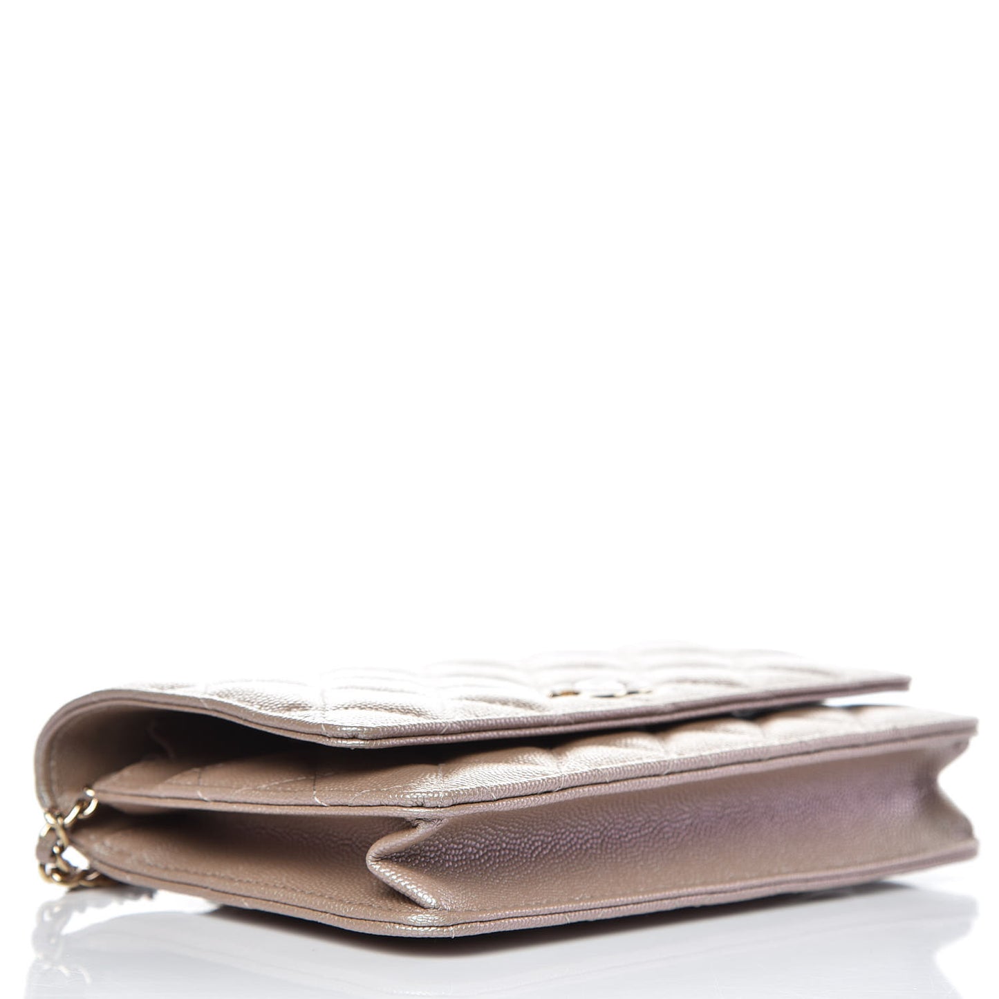 Iridescent Caviar Quilted Wallet On Chain WOC Beige