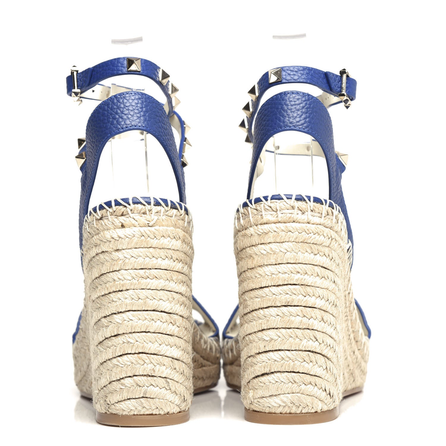 Valentino Garavani Grained Calfskin Rockstud Espadrille Wedge Sandals 41 Blue 7 of 10
