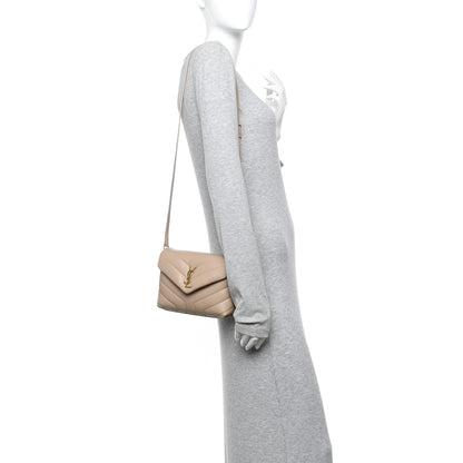 Saint Laurent Calfskin Y Quilted Monogram Toy Loulou Crossbody Bag Dark Beige 2 of 11