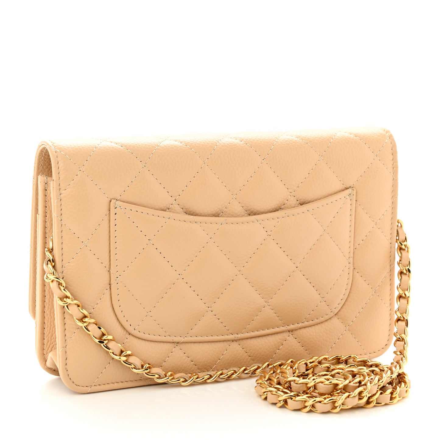 Caviar Quilted Wallet On Chain WOC Beige