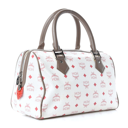 MCM Visetos Striped Munich Lion Boston Satchel White 3 of 9