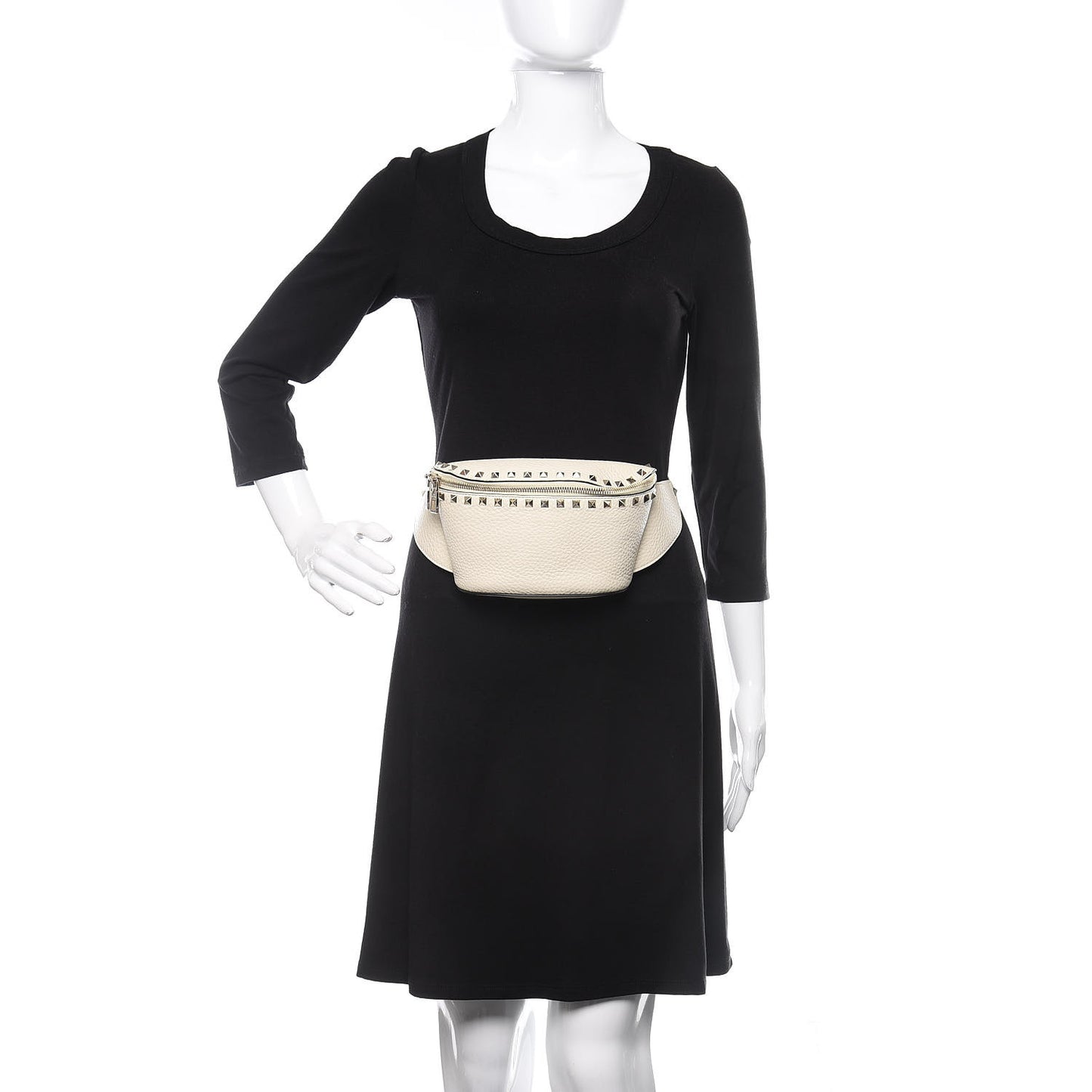 Grained Calfskin Rockstud Belt Bag Light Ivory