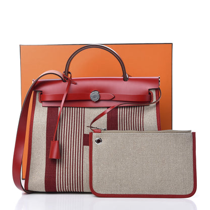 Hermes Vache Hunter Toile H Vibration Herbag Zip 31 PM Bordeaux Ficelle Rouge Piment 14 of 14