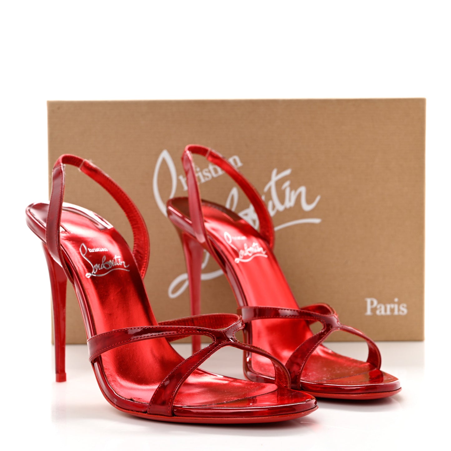 Metallic Patent Psychic Emilie 100 Slingback Sandals 38.5 Loubi