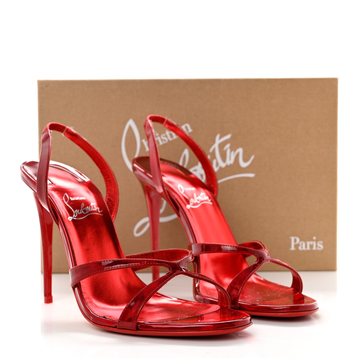 Christian Louboutin Metallic Patent Psychic Emilie 100 Slingback Sandals 38.5 Loubi 8 of 8