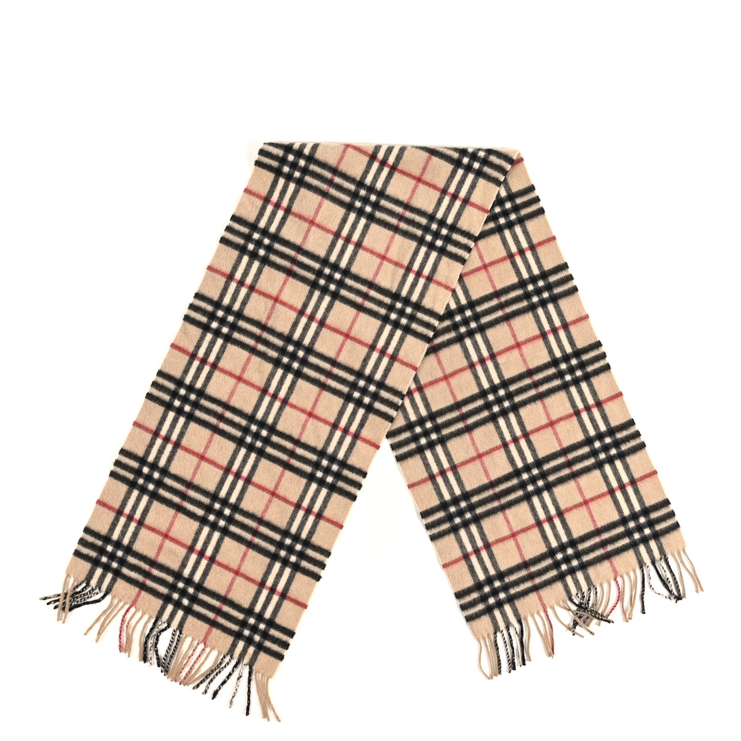 Wool Cashmere House Check Fringe Scarf Camel