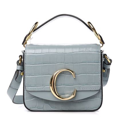 Chloe Calfskin Crocodile Embossed Mini C Double Carry Faded Blue 1 of 10