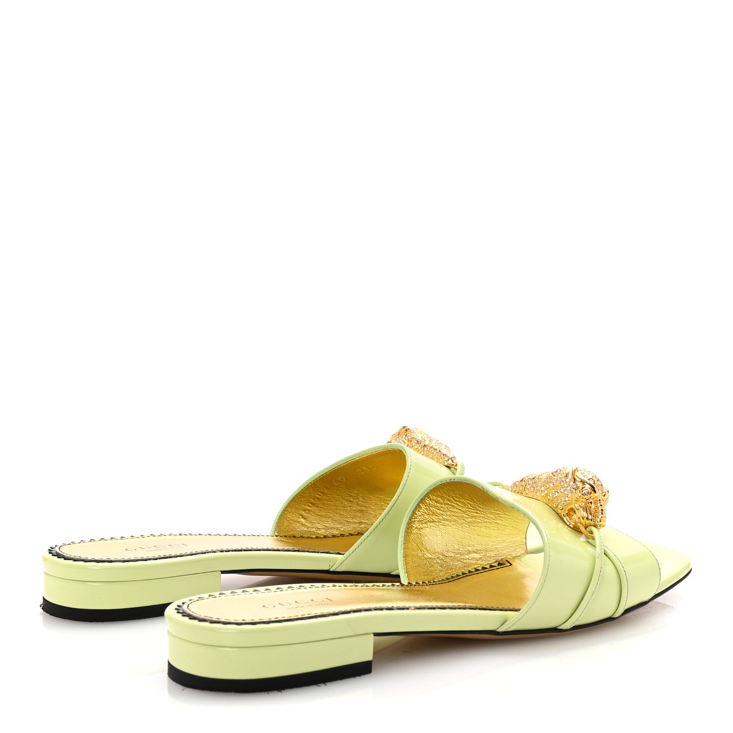 Gucci Patent Crystal Snake Head Block Heel Slide Sandals 40 Pistachio Green 5 of 9