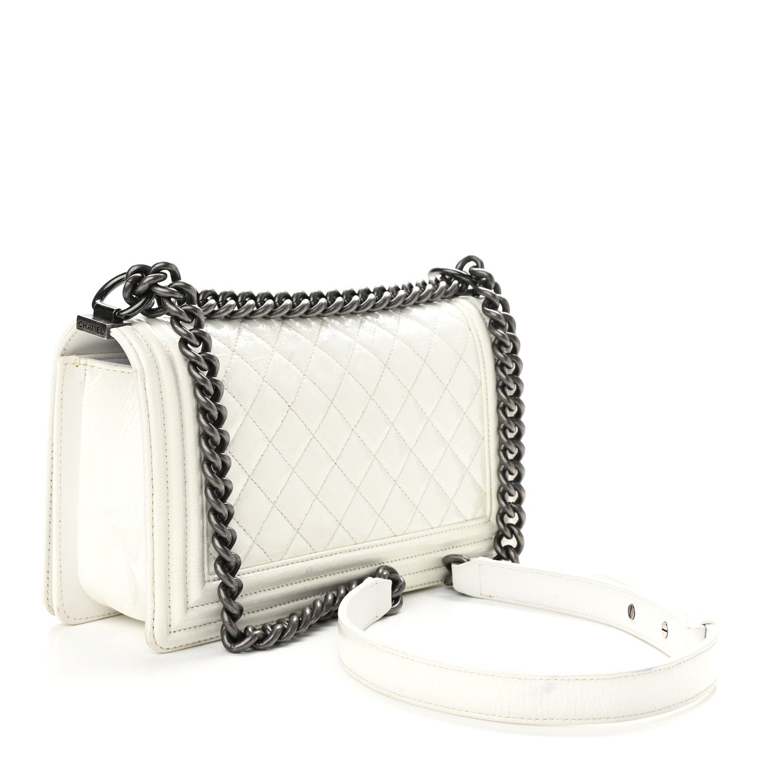 Chanel Patent Quilted Medium Boy Flap White 2 of 11