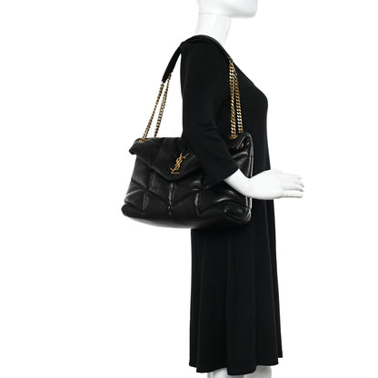 Saint Laurent Lambskin Quilted Medium Loulou Puffer Monogram Chain Satchel Black 2 of 9