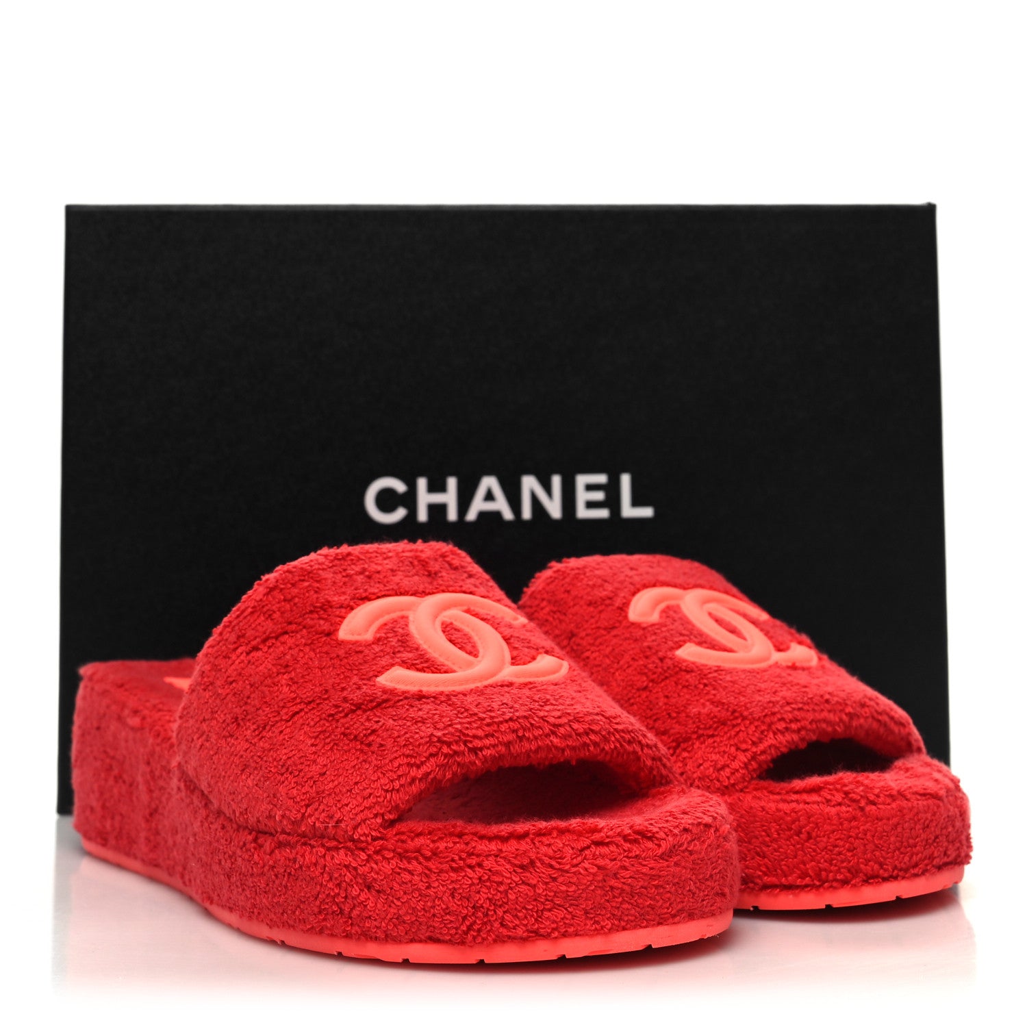 Chanel Terry CC Flat Mules Sandals 36 Dark Red Orange 9 of 9