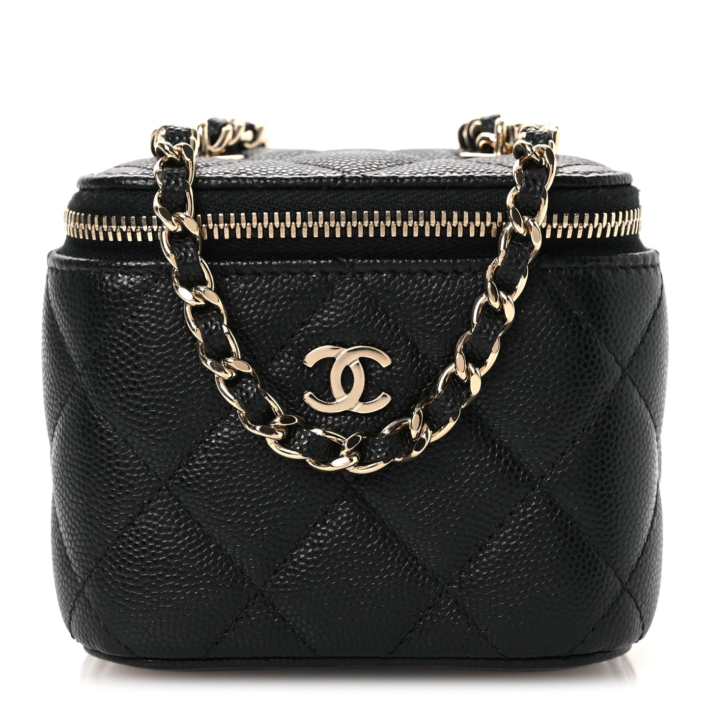 Caviar Quilted Mini Vanity Case With Chain Black