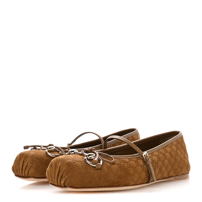 Gucci Kid Scamosciato Micro GG Monogram Horsebit Ballet Flats 37 Cuoio Dafne 4 of 9