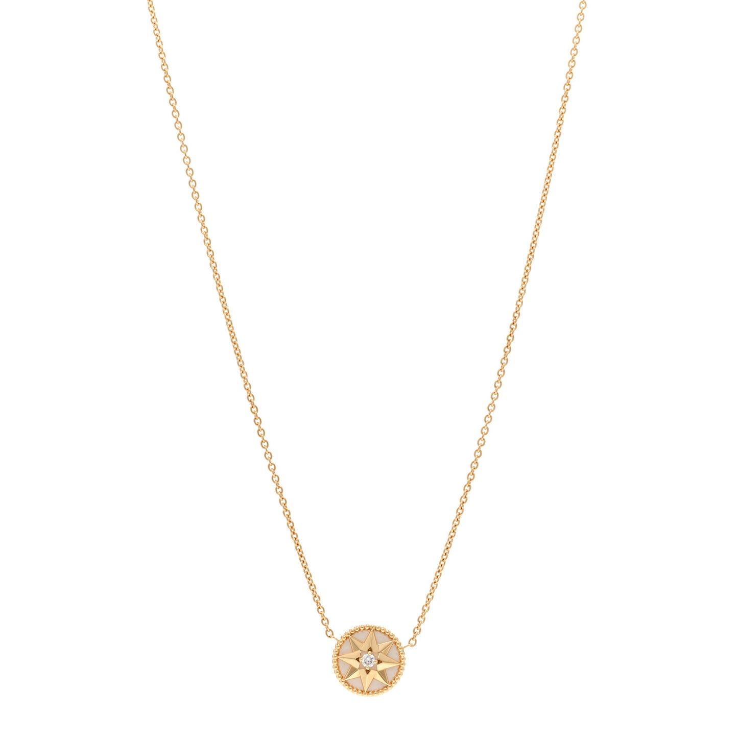 18K Yellow Gold Diamond Mother of Pearl Rose Des Vents Necklace