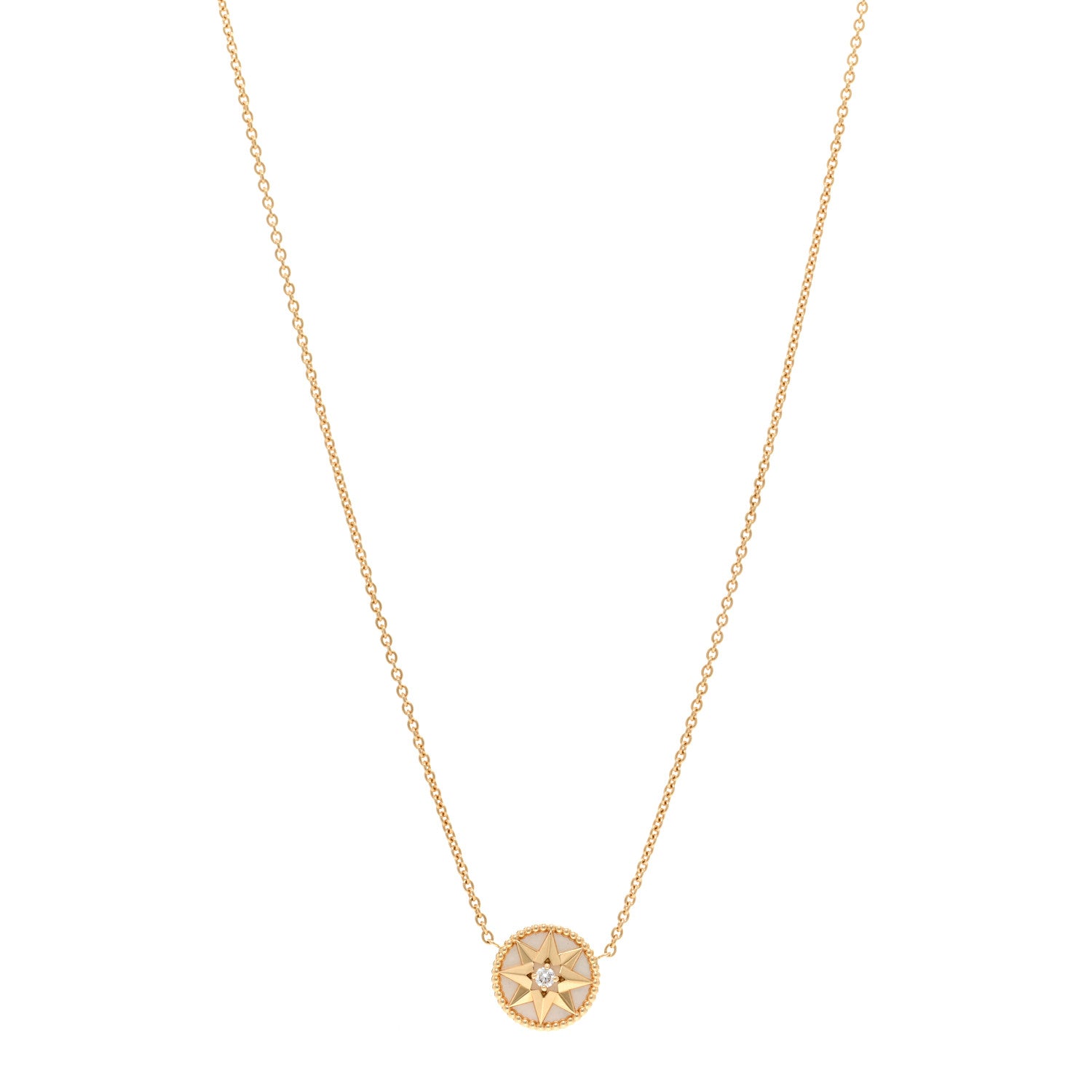 Christian Dior 18K Yellow Gold Diamond Mother of Pearl Rose Des Vents Necklace 1 of 6