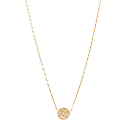 Christian Dior 18K Yellow Gold Diamond Mother of Pearl Rose Des Vents Necklace 1 of 6